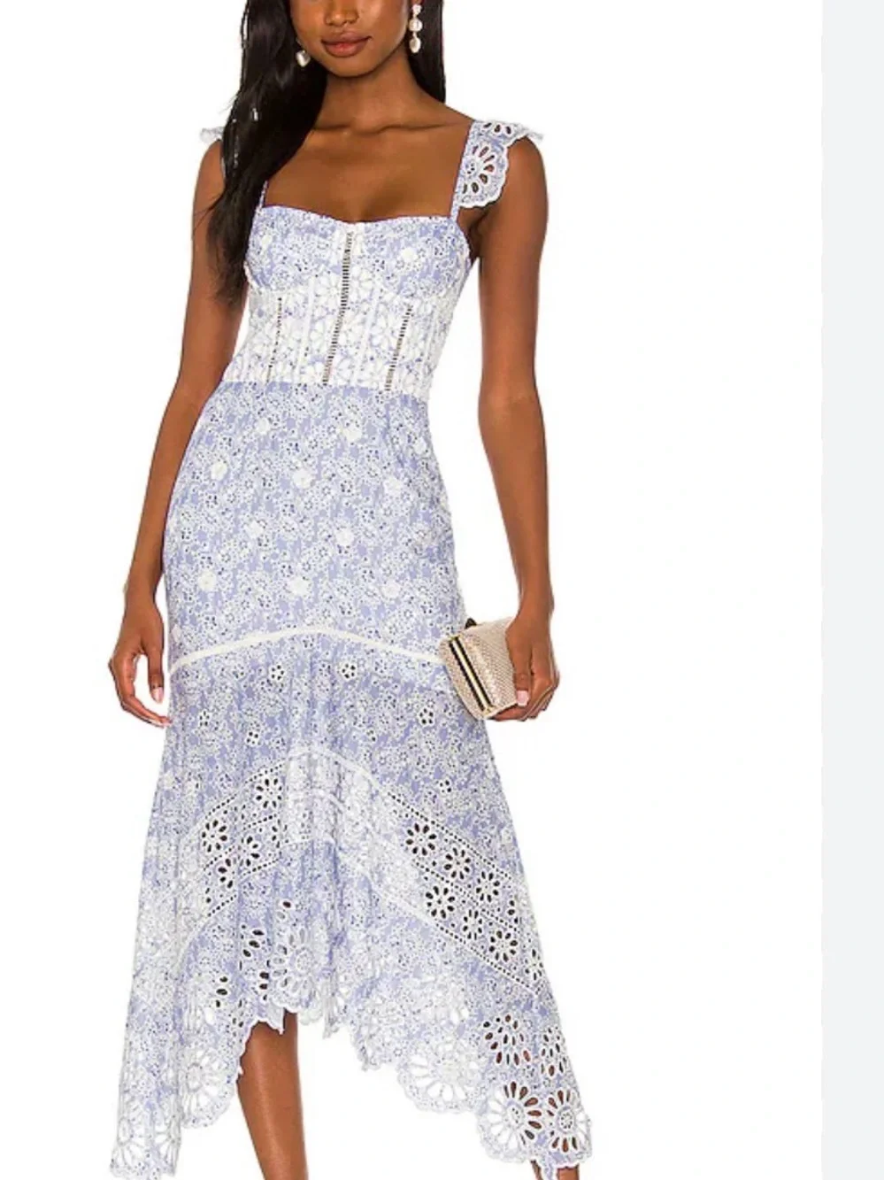 Karina Grimaldi IRMA EYELET MIDI DRESS EUC SMALL LIKE 🆕 LIGHT BLUE RETAL $325